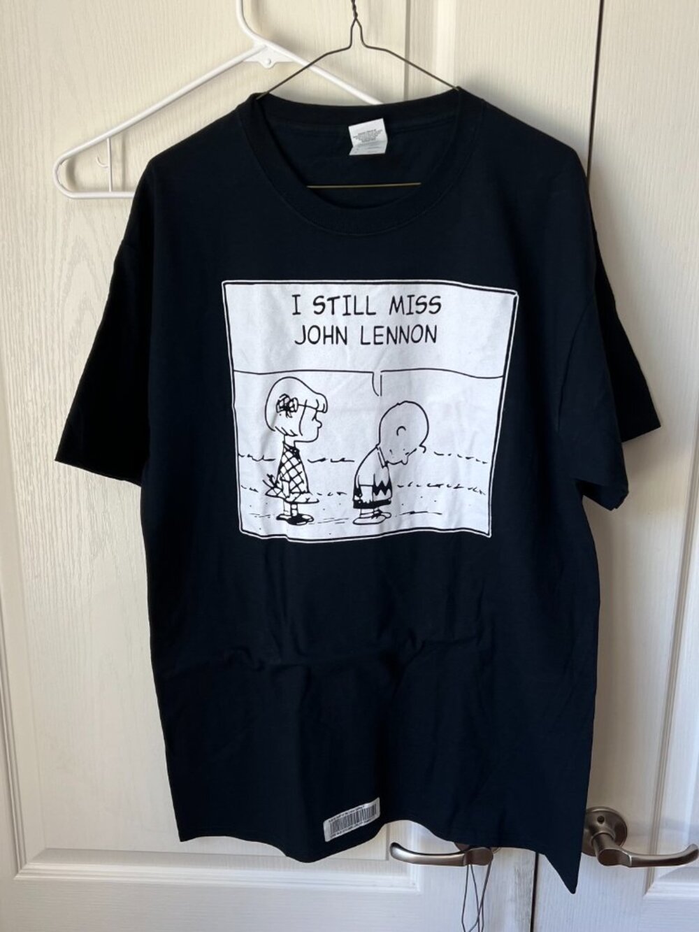 I Still Miss John Lennon Peanuts Charlie Brown Beatles Black White T Shirt Large